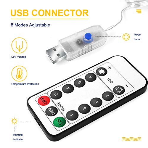Leytn Rideau Lumineux 3 m x 3 m, Rideau Lumineux Extérieur de Noël 300LED USB Guirlandes Lumineuses 8 Modes Avec Télécommande, Decoration de Fenêtre, Noël, Mariage, Anniversaire, Maison, Patio