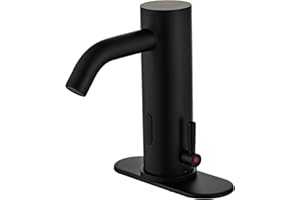 HHOOMMEE Automatic Touchless Bathroom Sink Faucets Sensor Motion Activated Hands Free Commercial Faucet with Deck Plate Temperature Control Rod Infrared Auto Mixer for Vanity Basin Bath（Matte Black）