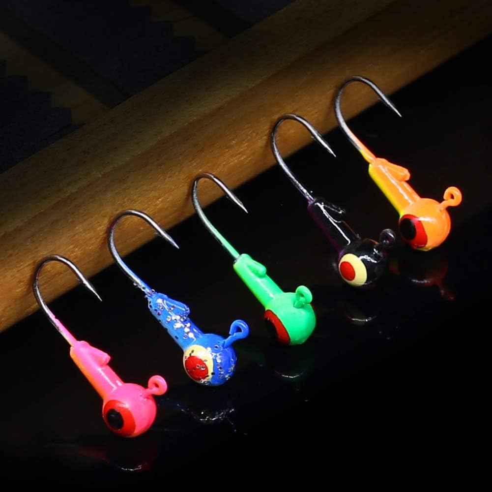 Round-Jig-Heads-for-Fishing-Painted-Jigheads-Walleye-Bass Crappie Fishing Jig Hooks 3/8 oz 1/4 oz 3/16 oz 1/8 oz 1/16 oz Assortment 25-50 Pack (1/32oz -(0.9g)- 50 Pack) : Sports & Outdoors