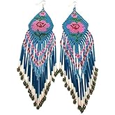 BeadsCorner Glass Beaded Extra Long Earrings Rose Design