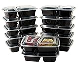 Bento Lunch Boxes with Lids - 2 Compartment Microwave, Freezer and Dishwasher Safe Food Storage and Meal Prep Containers - Stackable, BPA Free, 12 Pack - by HomEquip