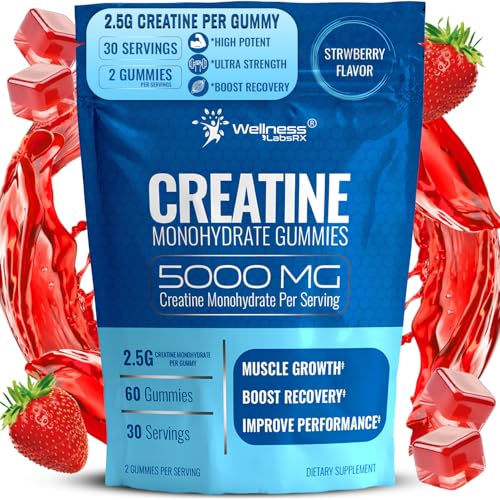 Creatine Gummies 5000mg, 30 Servings Creatine Monohydrate Gummies - Third-Party Tested Creatine for Women, Strawberry Flavor Creatine for Men, Muscle Growth, Strength, and Recovery - Pack of 1