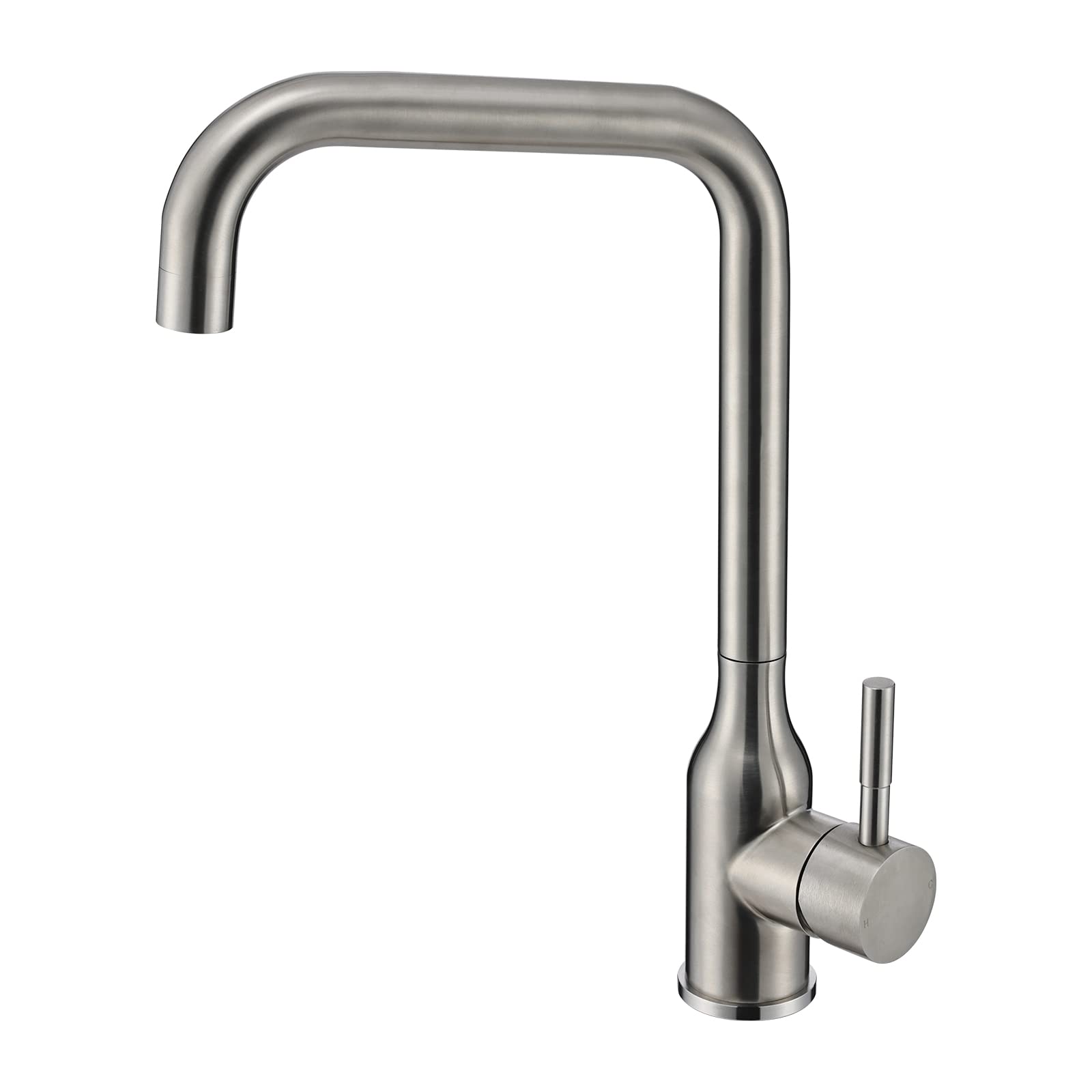 Peppermint Brushed Nickel Kitchen Sink Mixer Tap with 360 Swivel L-Shape Spout, Monobloc Single Lever Kitchen Taps Mixer Faucet, Brushed Steel Bar Tap