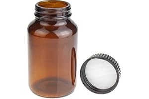 ALWSCI Amber Packer Bottle 7oz Glass Wide Mouth 200ml with 45-400 Black Ribbed Lids (24PCS)