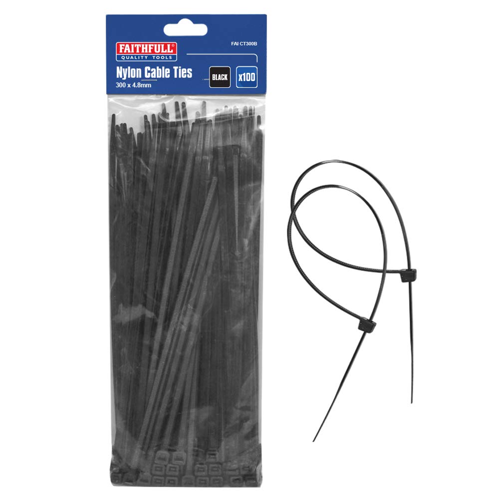 Faithfull CT300B Cable Ties Black 300 x 4.8mm (100 Pieces)