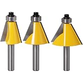 Wolfride 3Pcs Chamfer Router Bit Set 1/4 Inch Shank Bevel Router Bits 15 22.5 30 Degree