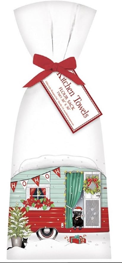 Amazon Com Mary Lake Thompson 2 Holiday Camper Ribbon Tied Flour Sack Towels Home Kitchen