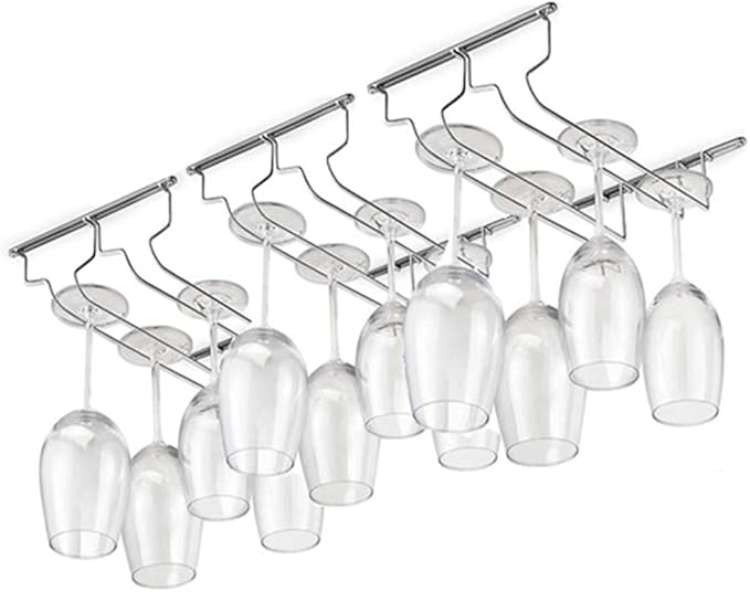 Kit 3 Suporte para 6 Taças 1631 Aço Cromado Modelo Suspenso de Fixar Armário Cozinha Arthi