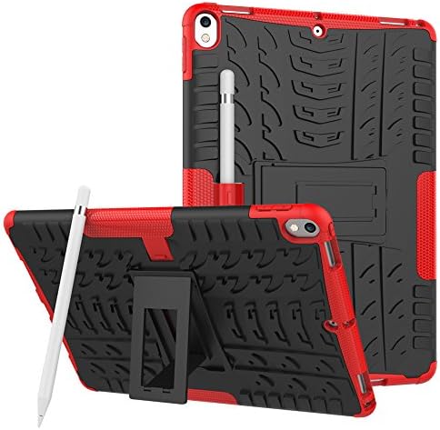 iPad 2017 iPad Pro 10.5 Case, TOODAY 2 In1 Ultra Premium Heavy Duty Hard Case Anti Slip Kids Friendly Shockproof Silicone Protective Cover for Apple iPad Pro 2017 10.5 inch (2017 Version) (Red)
