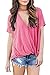 PinkWind Women's Short Sleeve Choker Neck V Cut Drape Loose Fit Top T Shirt