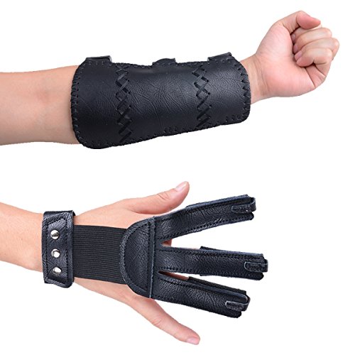 XTACER Finger Protector Arm Guard 3-Strap Leather Guard with Three Fingers Design Archery Finger Protector Traditional Shooting Glove Fits for Hunting Recurve Bow