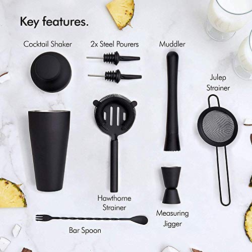 JJZXD Cocktail-Set, Cocktailherstellung Set, Pariser Matt schwarz 11 Stück Edelstahl-Cocktail-Shaker-Set, Bar-Tool – Bild 6