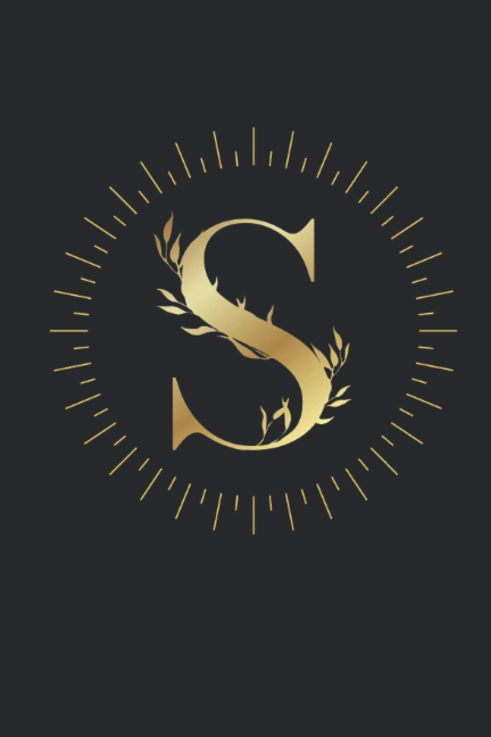 S: Monogram Initial Notebook. Letter “S” Lined Journal with black and gold cover. Size: 6" x 9"