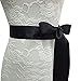 E-Clover Rhinestone Ribbon Sash Belt for Bridal Women's Wedding Dress Belt (Black)