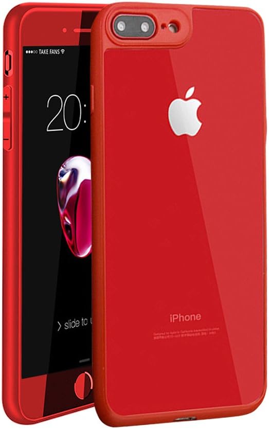 tophappy iPhone 7Plus Anti-Fall All-Inclusive Mobile Phone Hard Shell Ultra-Thin TPU Scratch-Resistant Phone Case Shock-Absorbing Silicone Phone Protective Cover + [FREE Screen Protector] - Red