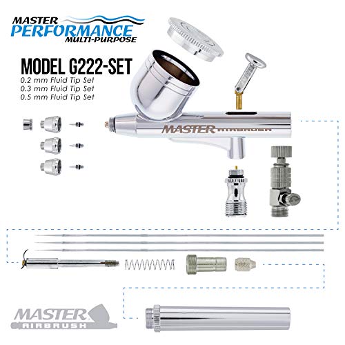 Master Performance G222 Pro Set Master Airbrush with 3 Nozzle Sets (0.2