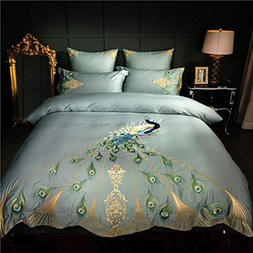 SSTony Embroidery Luxury Bedding Set Queen King Size Duvet Cover Bed Sheet Set Egyptian Cotton Silky Fabric Peacock Pattern