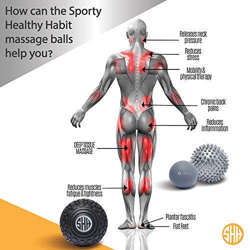 Sporty Healthy Habit Massage Ball Set: 5 inch Foam Roller + Large Spiky Ball+ Lacrosse Massage Ball. Trigger Point Therapy, Myofascial Release, Muscle Recovery, Foot Massager and Plantar Fasciitis