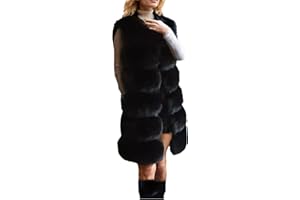 Lisa Colly Women's Faux Fox Fur Coat Jacket Winter Sleeveless Faux Fur Vest Outwear