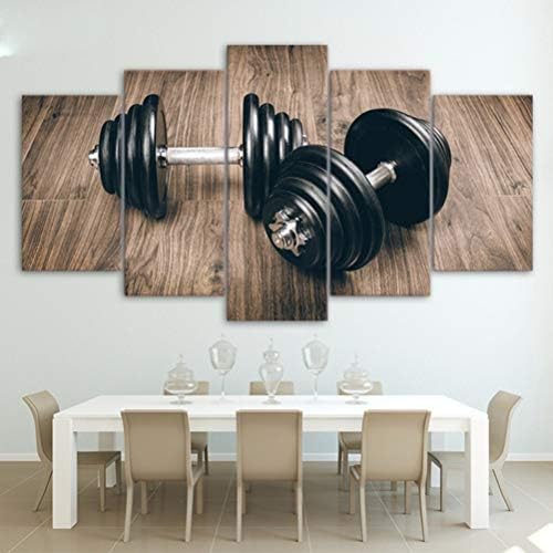 BADD Canvas Wall Art Pictures Modern Frame Living Room 5 Pieces Fitness Gym Sports Dumbbells Home Decor Painting HD Printed Poster,5