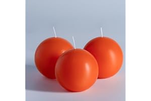 MOZEAL Hand-Poured, 3 Inch Orange Round Ball Candles - Elegant Orange Round Pillar Candles Set of 3, Dripless, Unscented, Smokeless, Ideal for Halloween Decor.