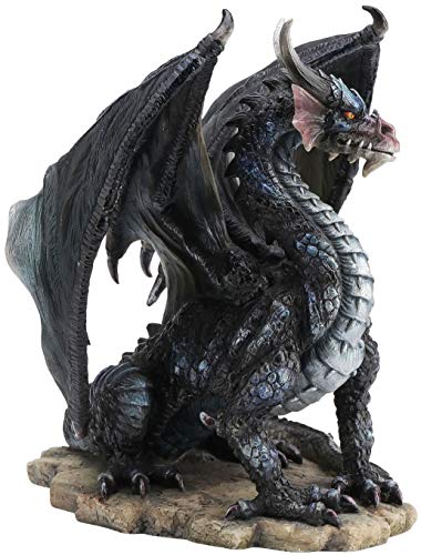 Rare Black Dragon Upon Rock Statue Figurine Sculpture - Thumbnail 2