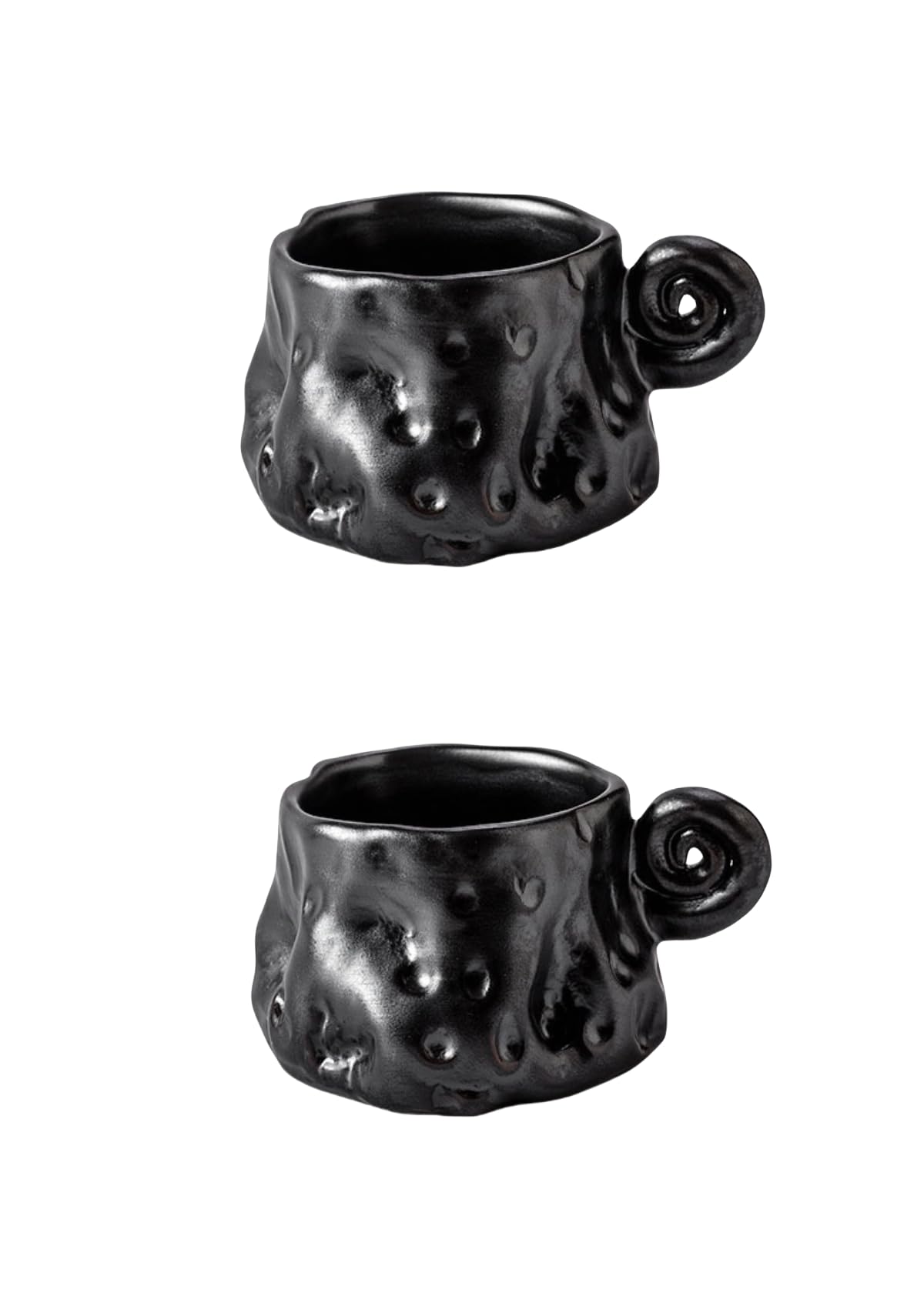 Photo 1 of * ONE IS BROKEN * HengYuhating 2-pcs Handmade Ceramic Glaze-Changing Coffee Cups, Couple Set, Retro Irregular Shaped Mugs (90ML, 9 * 5cm), Guesthouse Water Cups, Suitable for Home, Restaurant and Party Use (Black)