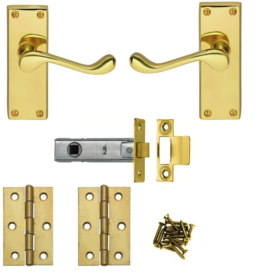 Golden Grace Victorian Scroll Internal Lever Latch Door Handles in Premium Polished Brass Finish with Fixings Set