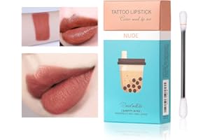 Eliversion 20Pcs Tattoo Lipstick Cotton Swab, Waterproof Non-Stick Tattoo Lipstick Cotton Swab Lip Tint, Long Lasting Lip Gloss Cotton Swab Matte (Nude)