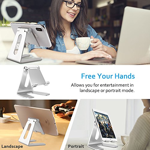 Cell Phone Stand, iPad Mini Stand, Comsoon Universal Adjustable Holder, Cradle, Charging Dock for all Smartphone, iPhone X/ 8 Plus, Note8, Switch & Kindle Reading, Facetime & Live Stream (Sliver)