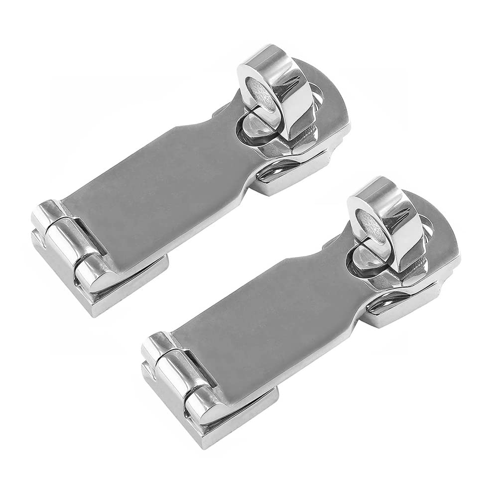 2 Pcs Marine Grade 316 Stainless Steel Door Hasps, 3 Inch Heavy Duty Swivel Safety Hasp with Turning Padlock Eye Mount