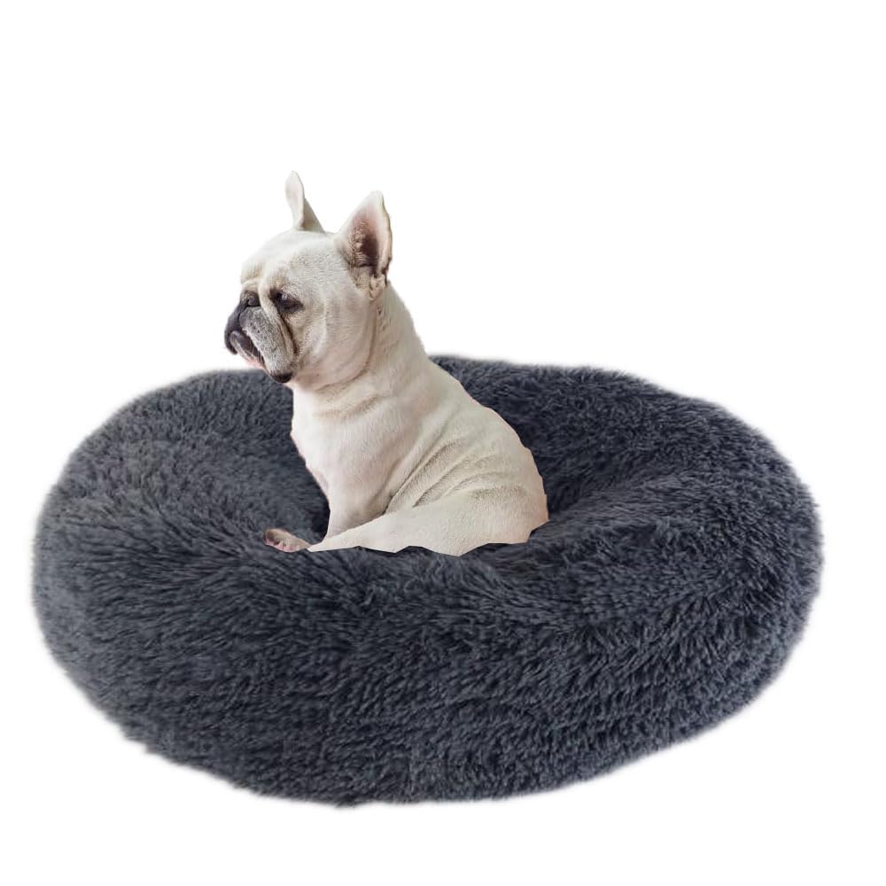 Voarge Dog Bed, Washable, Fluffy Cat Bed, Dog Bed, Fluffy Doughnut Plush Cat Bed, Dog Cushion, Dog Mat, Plush Dog Cushion, Dog Basket for Small Medium Dogs, Cats (Dark Grey)
