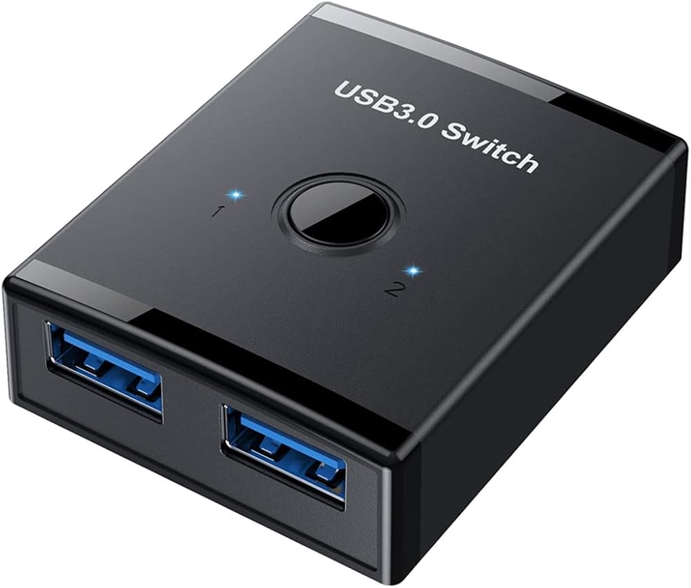 Ruelen KVM USB 3.0 Hub Switcher 1 PC Sharing Keyboard Mouse Printer 2 Devices