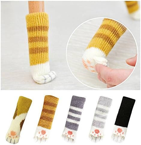 20PCS (5 Sets) Chair Socks with Cute Cat Paw Design,Reduce Noise, Knitting Furniture Leg,Furniture and Floor Protector, (5 Sets of Different Colors)
