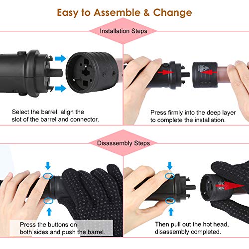 5 in 1 Curling Iron Wand Set with 5 Interchangeable Ceramic Barrels with Clamp and Anti-scalding Tip (0.35'' to 1.25'') and Heat Resistant Glove - Rose Gold, Hair Curler for Women Gifts By Duomishu