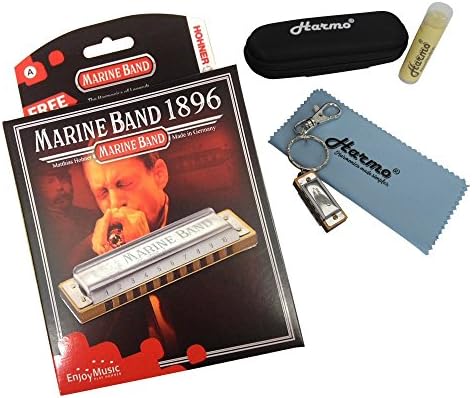 Hohner Marine Band C Harmonica - Mega bundle zip pouch, cloth, lip balm and Harmo mini-mo