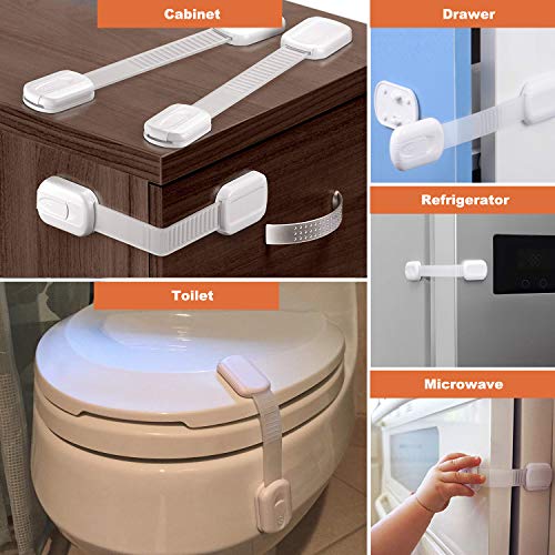 Kitchen Cabinet Locks Child Safety - OKEFAN 20 Pcs Baby Proof Kit Drawer Straps for Kids Bathroom Cupboard Oven Refrigerator Microwave Toilet Latches (White) - Thumbnail 5
