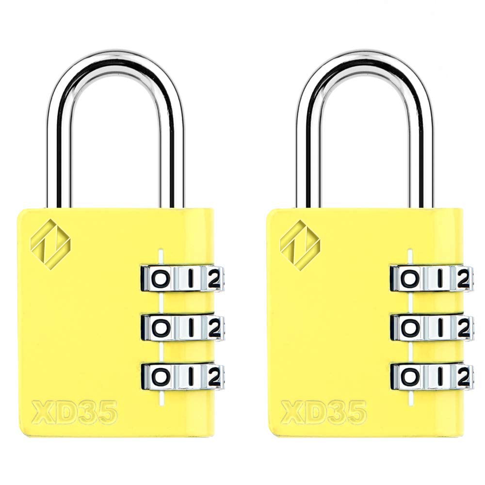 [ZARKER XD35] Small and Heavy Duty 3-Digit Combination Padlock Different Design Defferent Colors and Strong Metal Locking Mechanism - Yellow 2packs