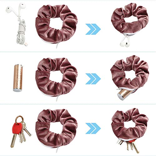 Jaolex 7-PACK Velvet Hair Scrunchies with Hidden Zipper Pocket- Stash Scrunchy Hair Ties Elastics Bobbles Hair Bands Bobble Scrunchy for Women, VSCO Girls and Teen