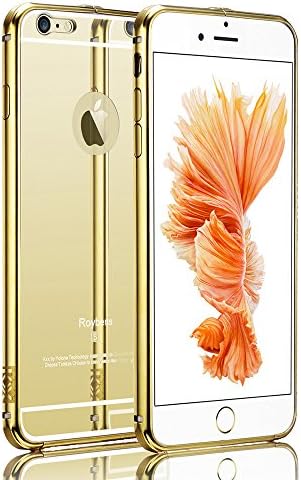 iPhone 6 Plus Case,Roybens Luxury 2 in 1 [Air Aluminum Bumper + Acrylic Back Plate] Back mirror Anti-Scratch Case Cover for Apple iPhone 6/6S Plus 5.5" - Gold