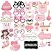 Unomor 33Pcs Pink and Gold Girls Baby Shower Photo Booth Props for Baby Shower Decorations