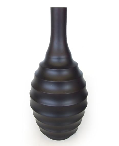 Asian Oriental Tall Floor Vase Sculptured Wood Bottle Shape Design