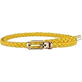 Jdlsppl Women's Faux Leather Thin Braided Belt Fashion Belt Buckle Holeless Cute Metal D Ring Summer Skinny Tie Belt