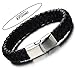COOLSTEELANDBEYOND Wide Black Braided Leather Bracelet for Men Genuine Leather Wristband with Magnetic Box Clasp