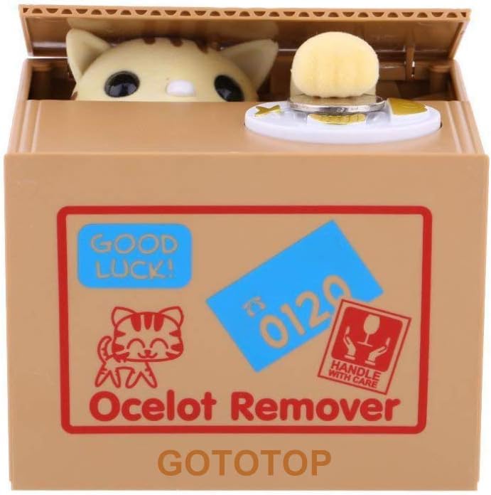Cat Money Box Coin Bank, Automatic Stealing Coins Penny Cents Piggy Bank Saving Box Money Box Kids, Not Including Batteries