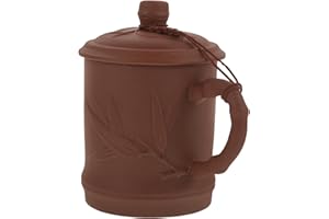 OHPHCALL Ceramic Purple Clay Tea Cup with Handle Lid Handcrafted Teaware for Brewing Flower Tea Unique