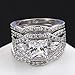 FENDINA Women 3 PCS Vintage 18K White Gold Plated Wedding Engagement Rings Set Princess Cut White CZ Promise Rings for Couples, Size 9