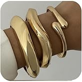 Belaiyie Chunky Gold Bangles Bracelets for Women Gold Cuff Bracelet Set Waterproof Non Tarnish Stack Bracelet for Women Jewelry