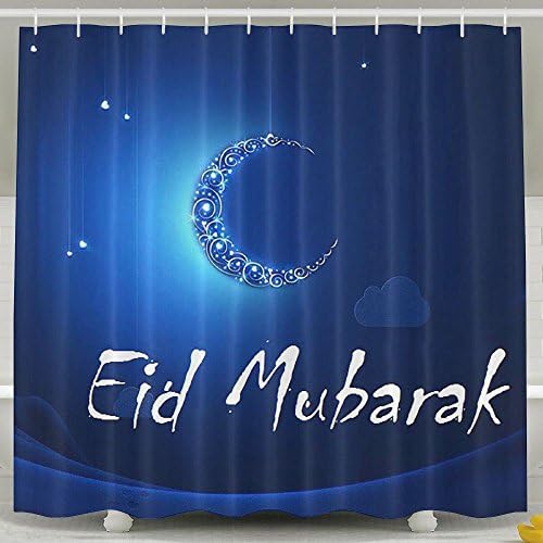 POIUYT Custom Shower Curtain With Hook Eid-Mubarak Happy Ramzan Greetings Waterproof Polyester Fabric Bathroom Decor - 60 X 72 Inches