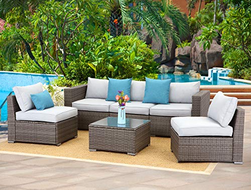 Wisteria Lane 6-Piece Outdoor Furniture Set Modular Wicker Patio Sectional Sofa Couch for Garden ...